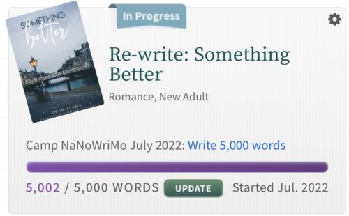 Camp NaNoWriMo goal: 5,002 / 5,000 words